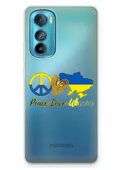 Чехол на Motorola Edge 30 с патриотическим рисунком - Peace Love Ukraine