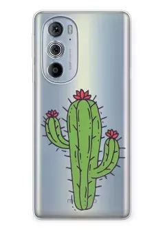 Чехол для Motorola Edge 30 Pro с рисунком на прозрачном силиконе - Тропический кактус