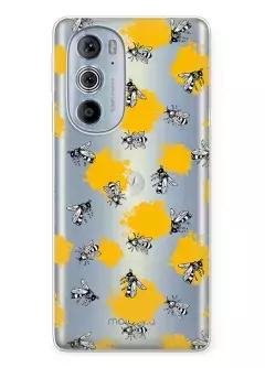 Чехол для Motorola Edge 30 Pro с нарисованными пчелами на прозрачном силиконе