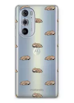 Чехол для Моторола Едж 30 Про с прозрачным рисунком из силикона - Спящие ленивцы