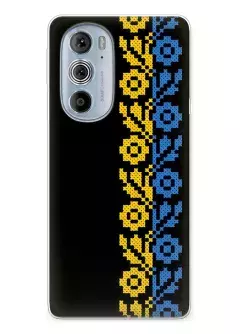 Чехол на Motorola Edge 30 Pro с патриотическим рисунком вышитых цветов