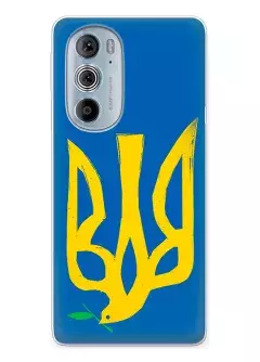 Чехол на Motorola Edge 30 Pro с сильным и добрым гербом Украины в виде ласточки