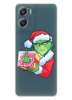 Прозрачный чехол для Motorola G06 на Новый Год - Гринч с подарком