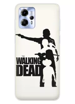 Чехол для Моторола Дж13 с принтом Ходячие мертвецы, The Walking Dead название с главными героями в черно-белом стиле