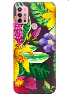 Motorola G20 силиконовый чехол с картинкой - Яркие цветочки