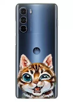 Прозрачный чехол силиконовый на Motorola G200 с прикольным котенком