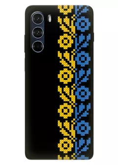 Чехол на Motorola G200 с патриотическим рисунком вышитых цветов