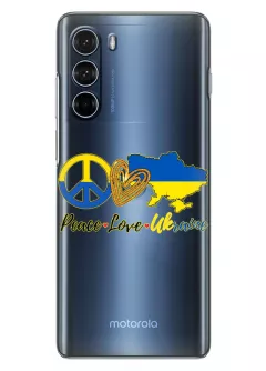 Чехол на Motorola G200 с патриотическим рисунком - Peace Love Ukraine