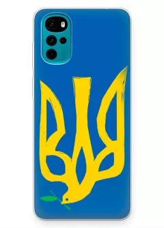Чехол на Motorola G22 с сильным и добрым гербом Украины в виде ласточки