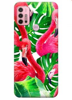 Motorola G30 силиконовый чехол с картинкой - Розовые фламинго