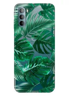 Чехол из прозрачного силикона на Motorola G31 с тропическими листьями