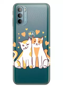 Чехол из прозрачного силикона на Motorola G31 с влюбленными котиками