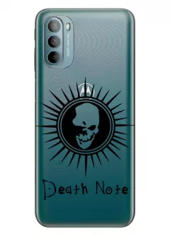 Motorola G31 чехол из прозрачного силикона - Death Note лого с черепом