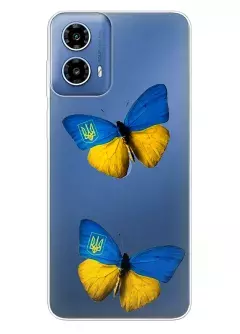 Чехол для Motorola G34 из прозрачного силикона - Бабочки из флага Украины