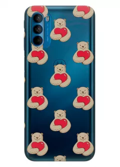 Motorola G41 прозрачный силиконовый чехол с принтом - Влюбленные медведи