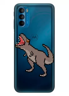 Motorola G41 прозрачный силиконовый чехол с принтом - Пиксельный динозавр