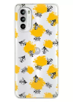 Чехол для Motorola G52 с нарисованными пчелами на прозрачном силиконе