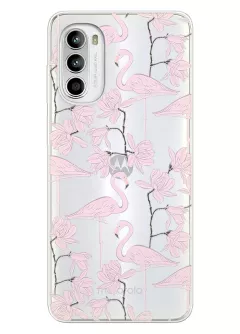 Чехол для Motorola G52 с клевыми розовыми фламинго