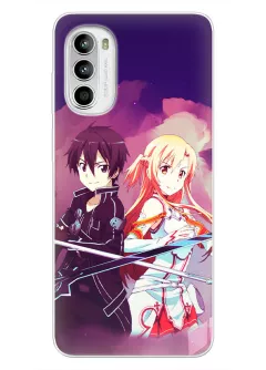 Моторола ДЖ52 чехол - Мастера Меча Онлайн Sword Art Online SAO Кирито и Асуна в двойной защите мечем