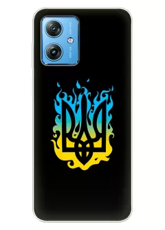 Чехол на Motorola G54 с справедливым гербом и огнем Украины