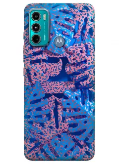 Motorola G60 силиконовый чехол с картинкой - Голубые листья