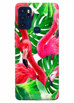 Motorola G60s силиконовый чехол с картинкой - Розовые фламинго