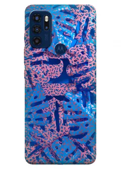 Motorola G60s силиконовый чехол с картинкой - Голубые листья
