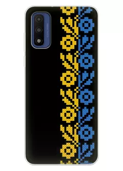 Чехол на Motorola G Pure с патриотическим рисунком вышитых цветов