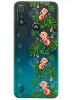 Прозрачный чехол для Motorola Moto E6s - Тропические листья