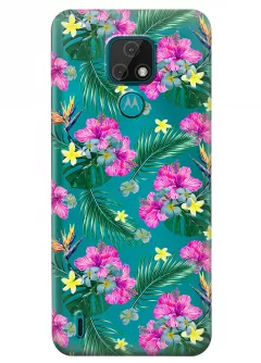 Чехол для Motorola Moto E7 - Тропические цветы