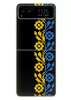 Чехол на Motorola Moto Razr 40 с патриотическим рисунком вышитых цветов