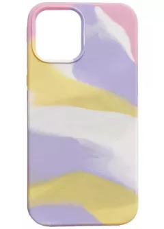 Чехол Silicone case full Aquarelle для Apple iPhone 12 Pro / 12 (6.1"), Сиренево-желтый