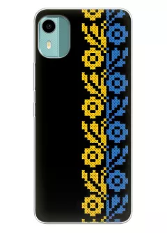 Чехол на Nokia C12 с патриотическим рисунком вышитых цветов