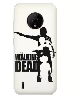 Чехол для Нокия С200 с принтом Ходячие мертвецы, The Walking Dead название с главными героями в черно-белом стиле