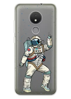 Нокия С21 прозрачный силиконовый чехол с принтом - Веселый космонавт