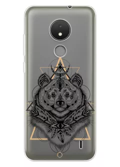 Чехол для Нокия С21 с прозрачным рисунком из силикона - Медведь индеец