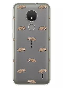 Чехол для Нокия С21 с прозрачным рисунком из силикона - Спящие ленивцы