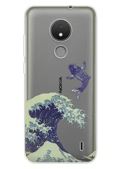 Чехол для Нокия С21 с прозрачным рисунком из силикона - Большая волна в Канагаве