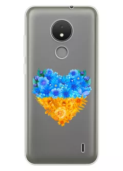 Патриотический чехол Nokia C21 с рисунком сердца из цветов Украины