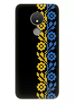 Чехол на Nokia C21 с патриотическим рисунком вышитых цветов