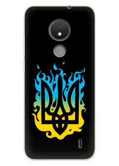 Чехол на Nokia C21 с справедливым гербом и огнем Украины