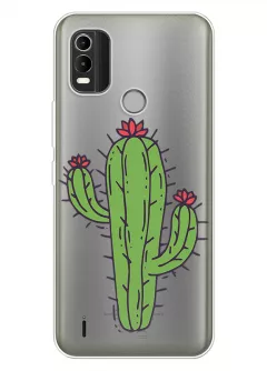 Чехол для Nokia C21 Plus с рисунком на прозрачном силиконе - Тропический кактус