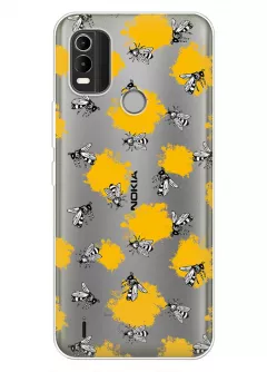 Чехол для Nokia C21 Plus с нарисованными пчелами на прозрачном силиконе