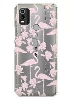 Чехол для Nokia C21 Plus с клевыми розовыми фламинго