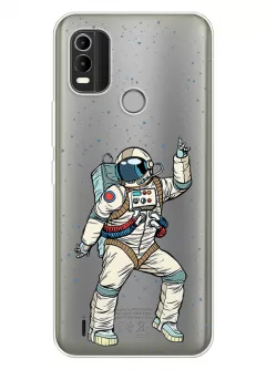 Нокия С21 Плюс прозрачный силиконовый чехол с принтом - Веселый космонавт