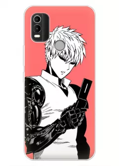 Nokia C21 Plus чехол - Ванпанчмен Человек одного удара One Punch-Man Wanpanman Генос говорит по мобильному телефону рисованный арт 