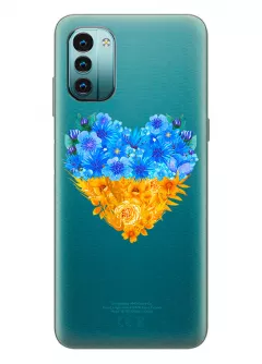 Патриотический чехол Nokia G11 с рисунком сердца из цветов Украины