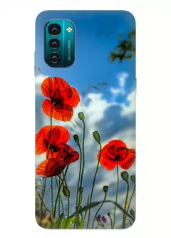 Чехол на Nokia G21 с нежными цветами мака на украинской земле