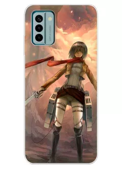 Nokia G22 чехол - Атака на титанов Attack on Titan Микаса Аккерман с мечем на поле битвы