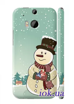 Чехол на HTC One M8 - Рождественский снеговик